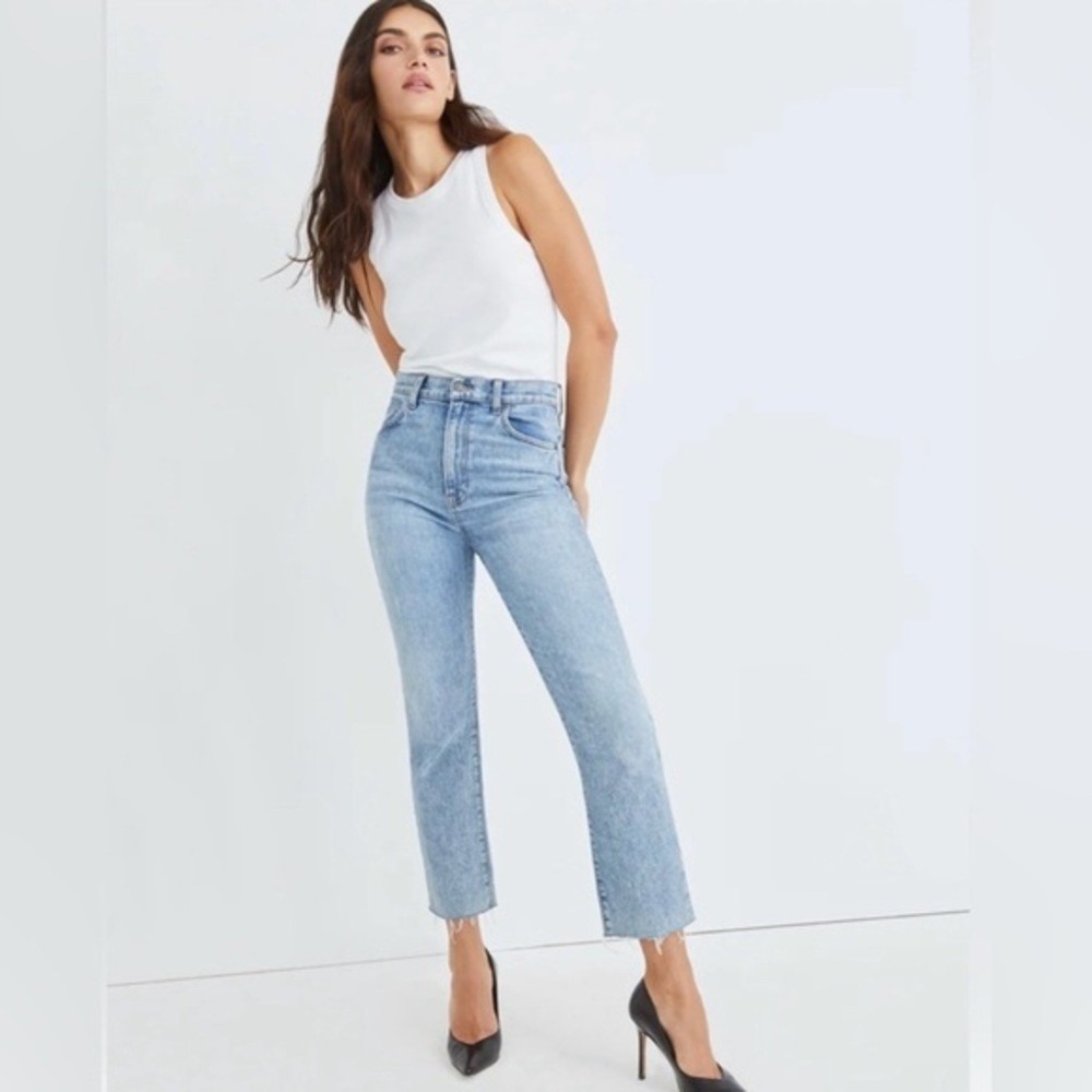 Veronica Beard Jeans Womens 30 Joey High Rise Straight Leg Light Wash Raw Hem